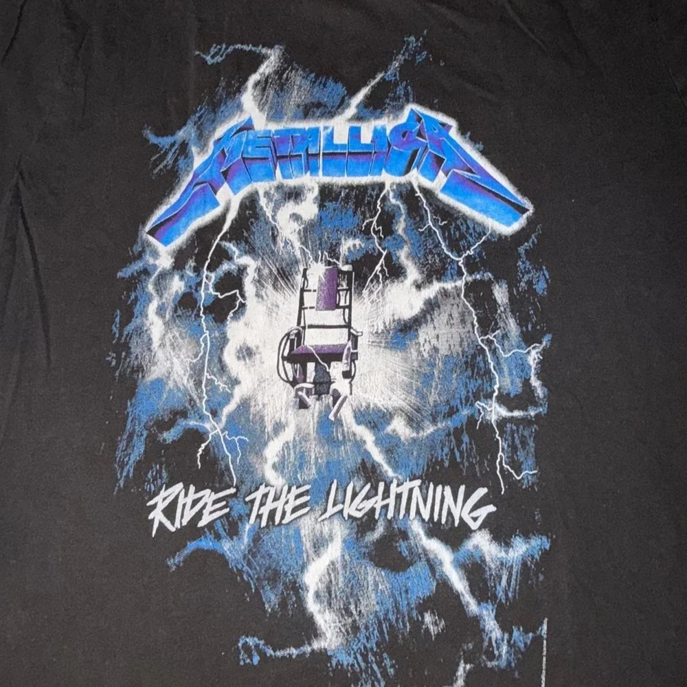 Metallica Ride The Lightning black t-shirt with blue lightning graphic